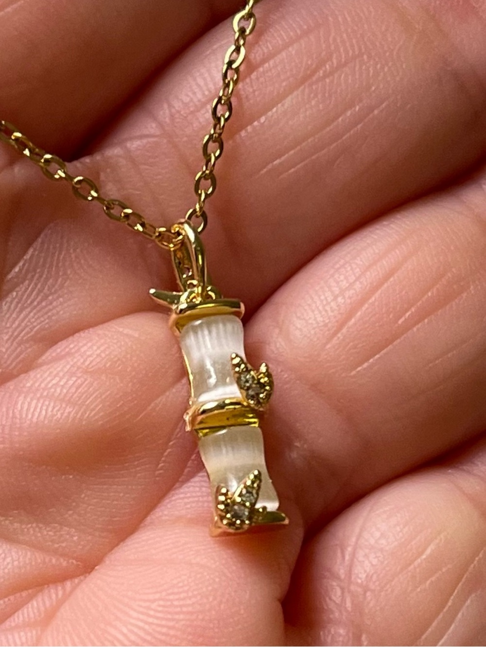 Gold Tone Bamboo Pendant Necklace